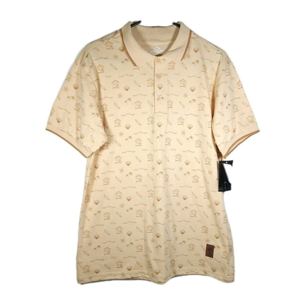 Jordache Men's Vtg Sz G/L Tan Brown Graphic Print Collared Golf Polo Shirt New